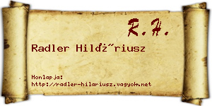 Radler Hiláriusz névjegykártya